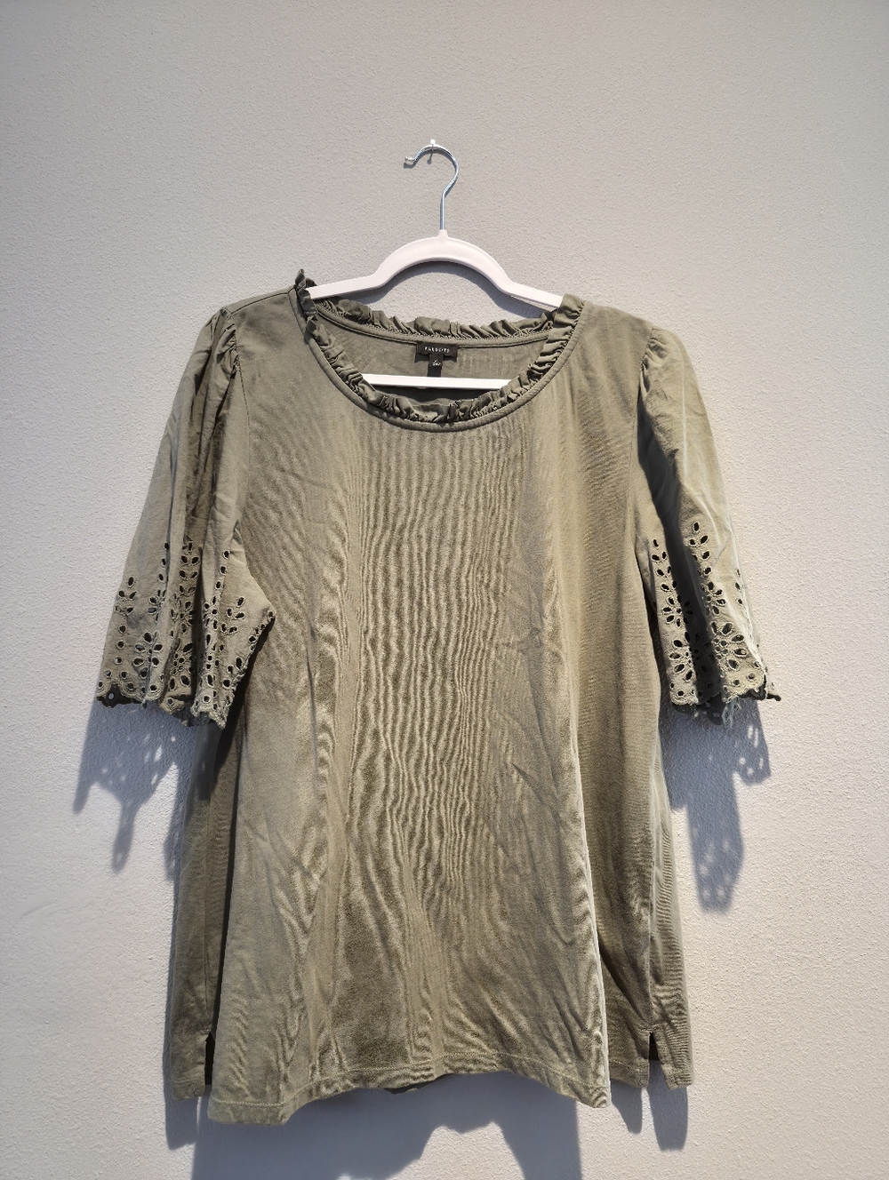 Talbots Women's Olive Green Eyelet Sleeve Top